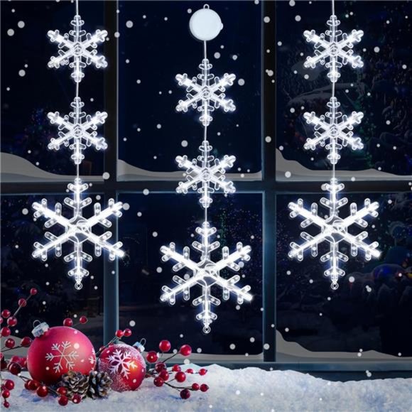 3 Pack Snowflake Christmas Window Lights with Suction Cup, Battery Operated - Picture 1 of 7